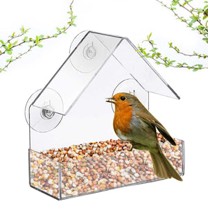 Acrylic Transparent Bird Feeder Window Viewing Bird Feeders Tray Birdhouse Suction Cup Mount House Type Feeder 15x6.1x15.2cm