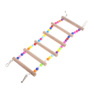 Birds Pets Parrots Ladders Climbing Toy Hanging Colorful Balls With Natural Wood