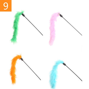 1PC Teaser Feather Toys Kitten Funny Colorful Rod Cat Wand Toys Plastic Pet Cat Toys Interactive Stick Pet Cat Supplies DropShip