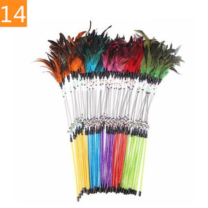 1PC Teaser Feather Toys Kitten Funny Colorful Rod Cat Wand Toys Plastic Pet Cat Toys Interactive Stick Pet Cat Supplies DropShip